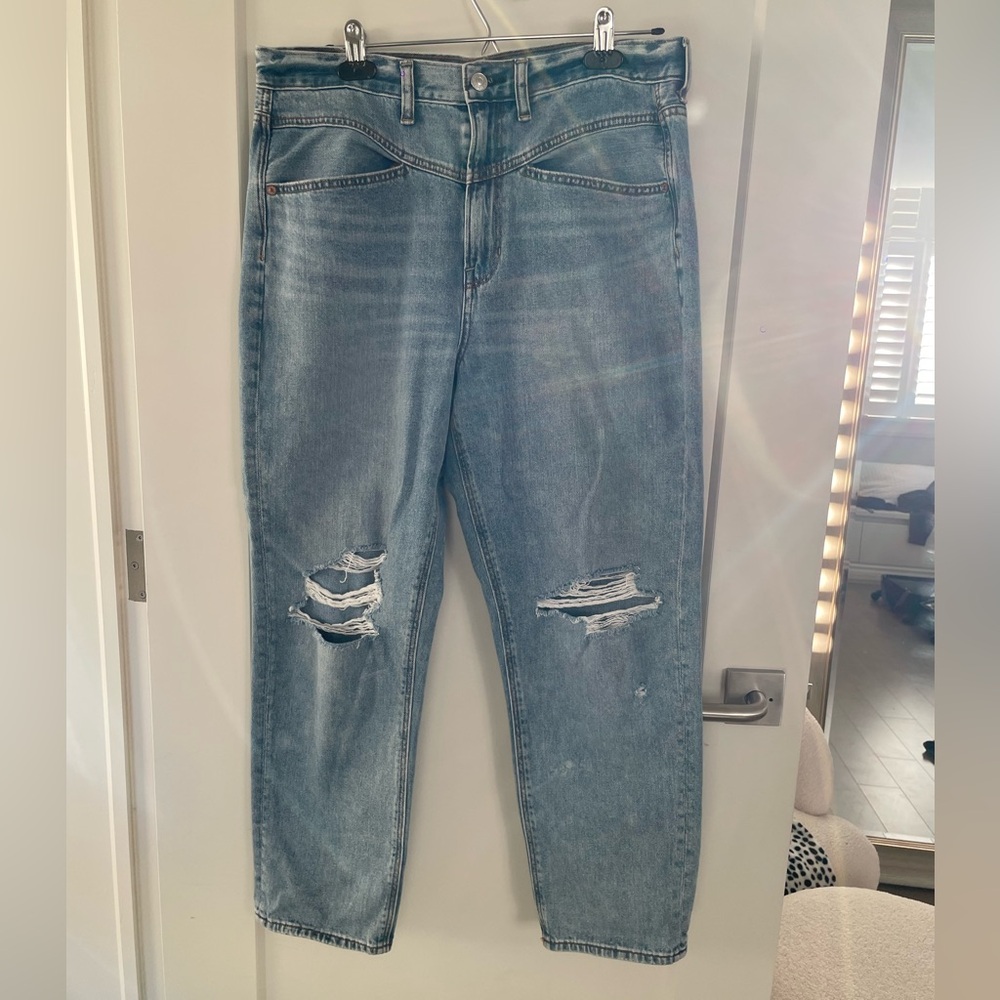 American Eagle High-waisted, distressed denim mom jeans